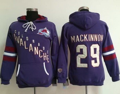 Colorado Avalanche 29 Nathan MacKinnon Purple Women Old Time Heidi NHL Hoodie