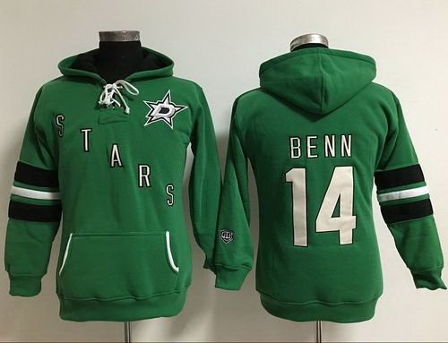 Dallas Stars 14 Jamie Benn Green Women Old Time Heidi Hoodie NHL Hoodie