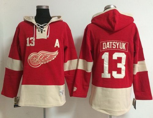 Detroit Red Wings 13 Pavel Datsyuk Red Women Old Time Lacer NHL Hoodie