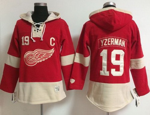 Detroit Red Wings 19 Steve Yzerman Red Women Old Time Lacer NHL Hoodie