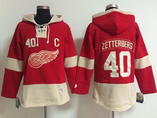 Detroit Red Wings 40 Henrik Zetterberg Red Women Old Time Lacer NHL Hoodie