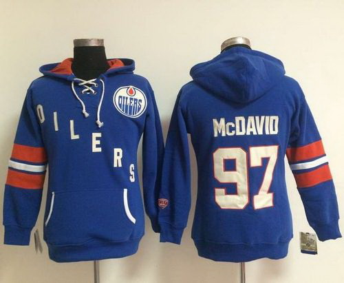 Edmonton Oilers 97 Connor McDavid Light Blue Women Old Time Heidi NHL Hoodie