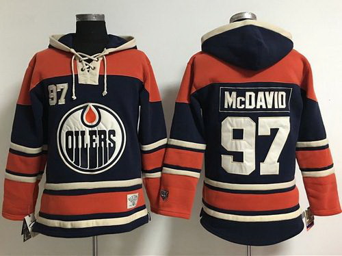 Edmonton Oilers 97 Connor McDavid Navy Blue Women Old Time Lacer NHL Hoodie