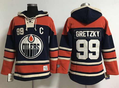 Edmonton Oilers 99 Wayne Gretzky Navy Blue Women Old Time Lacer NHL Hoodie