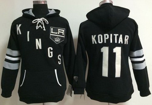 Los Angeles Kings 11 Anze Kopitar Black Women Old Time Heidi NHL Hoodie