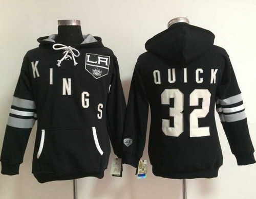 Los Angeles Kings 32 Jonathan Quick Black Women Old Time Heidi Hoodie