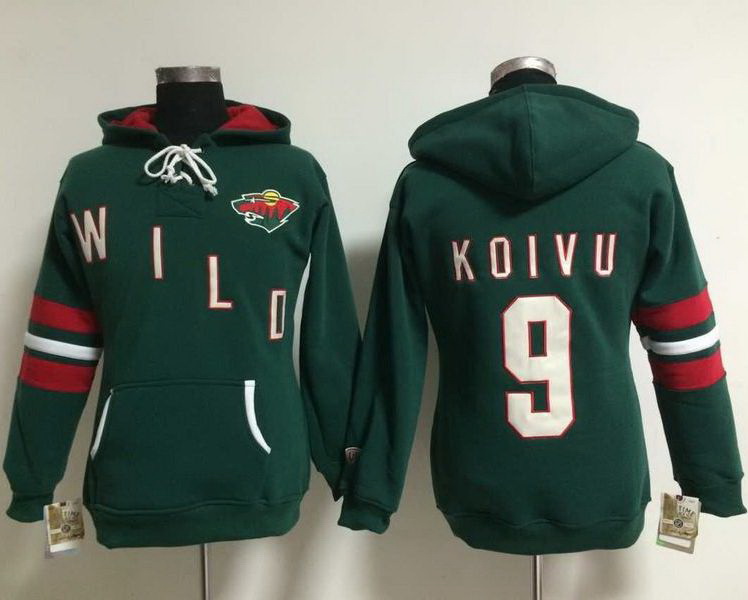 Minnesota Wild 9 Mikko Koivu Green Women Old Time Heidi NHL Hoodie