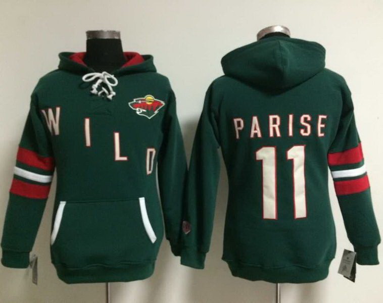 Minnesota Wild 11 Zach Parise Green Women Old Time Heidi NHL Hoodie