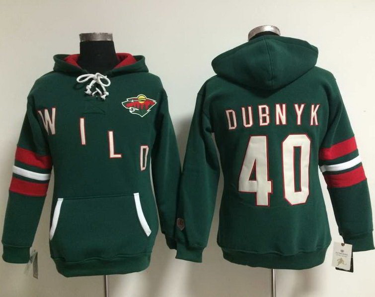 Minnesota Wild 40 Devan Dubnyk Green Women Old Time Heidi NHL Hoodie