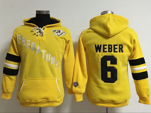 Nashville Predators 6 Shea Weber Yellow Women Old Time Heidi Hoodie NHL Hoodie