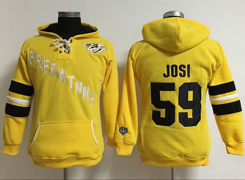 Nashville Predators 59 Roman Josi Yellow Women Old Time Heidi Hoodie NHL Hoodie