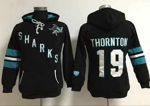 San Jose Sharks 19 Joe Thornton Black Women Old Time Heidi Hoodie NHL Hoodie