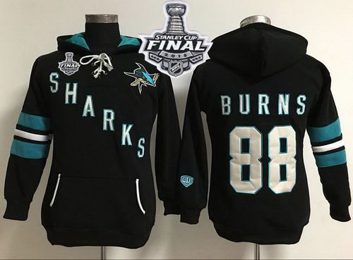 San Jose Sharks 88 Brent Burns Black 2016 Stanley Cup Final Patch Women Old Time Heidi Hoodie NHL Ho