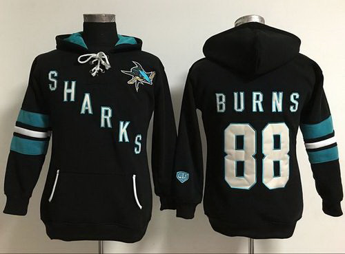 San Jose Sharks 88 Brent Burns Black Women Old Time Heidi Hoodie NHL Hoodie