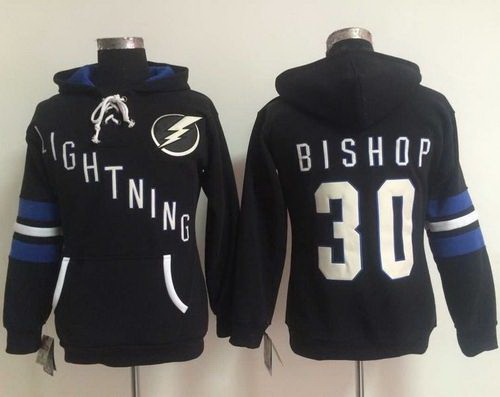 Tampa Bay Lightning 30 Ben Bishop Black Women Old Time Heidi NHL Hoodie