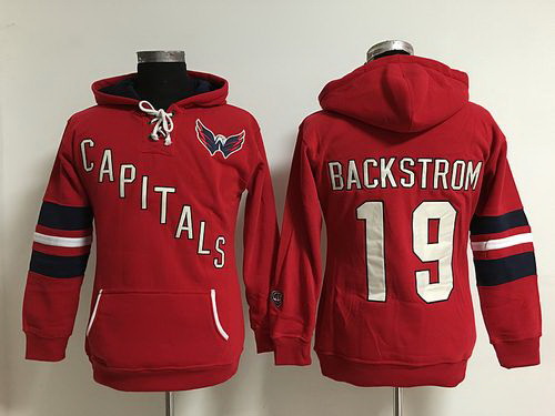 Washington Capitals 19 Nicklas Backstrom Red Women Old Time Heidi Hoodie NHL Hoodie