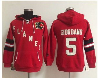 Women Calgary Flames 5 Mark Giordano Red Old Time Heidi NHL Hoodie