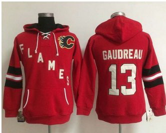 Women Calgary Flames 13 Johnny Gaudreau Red Old Time Heidi NHL Hoodie