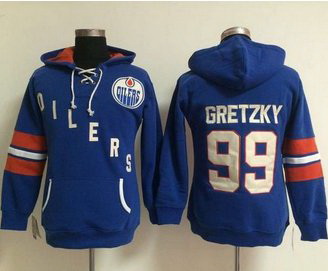 Women Edmonton Oilers 99 Wayne Gretzky Light Blue Old Time Heidi NHL Hoodie