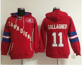 Women Montreal Canadiens 11 Brendan Gallagher Red Old Time Heidi NHL Hoodie