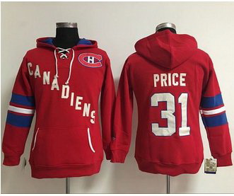 Women Montreal Canadiens 31 Carey Price Red Old Time Heidi NHL Hoodie