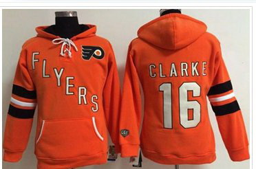 Women Philadelphia Flyers 16 Bobby Clarke Orange Old Time Heidi NHL Hoodie