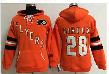 Women Philadelphia Flyers 28 Claude Giroux Orange Old Time Heidi NHL Hoodie