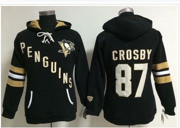 Women Pittsburgh Penguins 87 Sidney Crosby Black Old Time Heidi NHL Hoodie