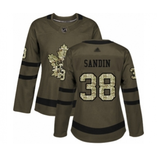 Womens Toronto Maple Leafs 38 Rasmus Sandin Authentic Green Salute to Service Hockey Jersey