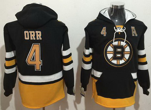 Men Boston Bruins 4 Bobby Orr Black Name  26 Number Pullover NHL Hoodie