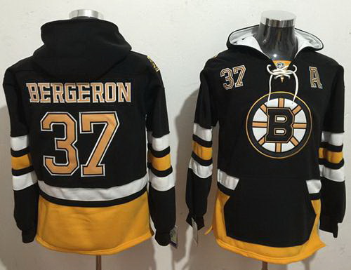 Men Boston Bruins 37 Patrice Bergeron Black Name  26 Number Pullover NHL Hoodie