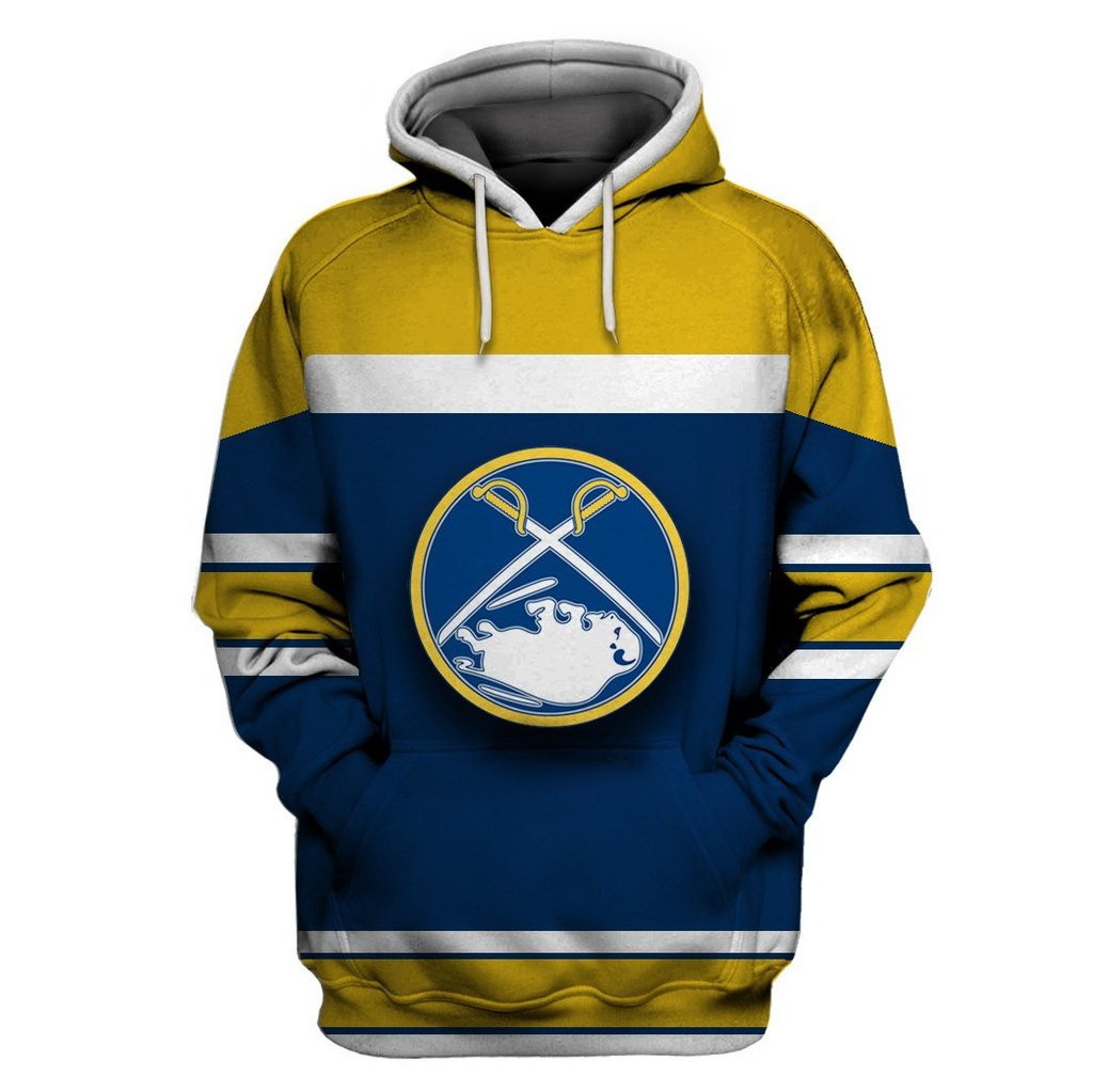 Men Buffalo Sabres Blue Gold All Stitched Hooded Sweatshirt