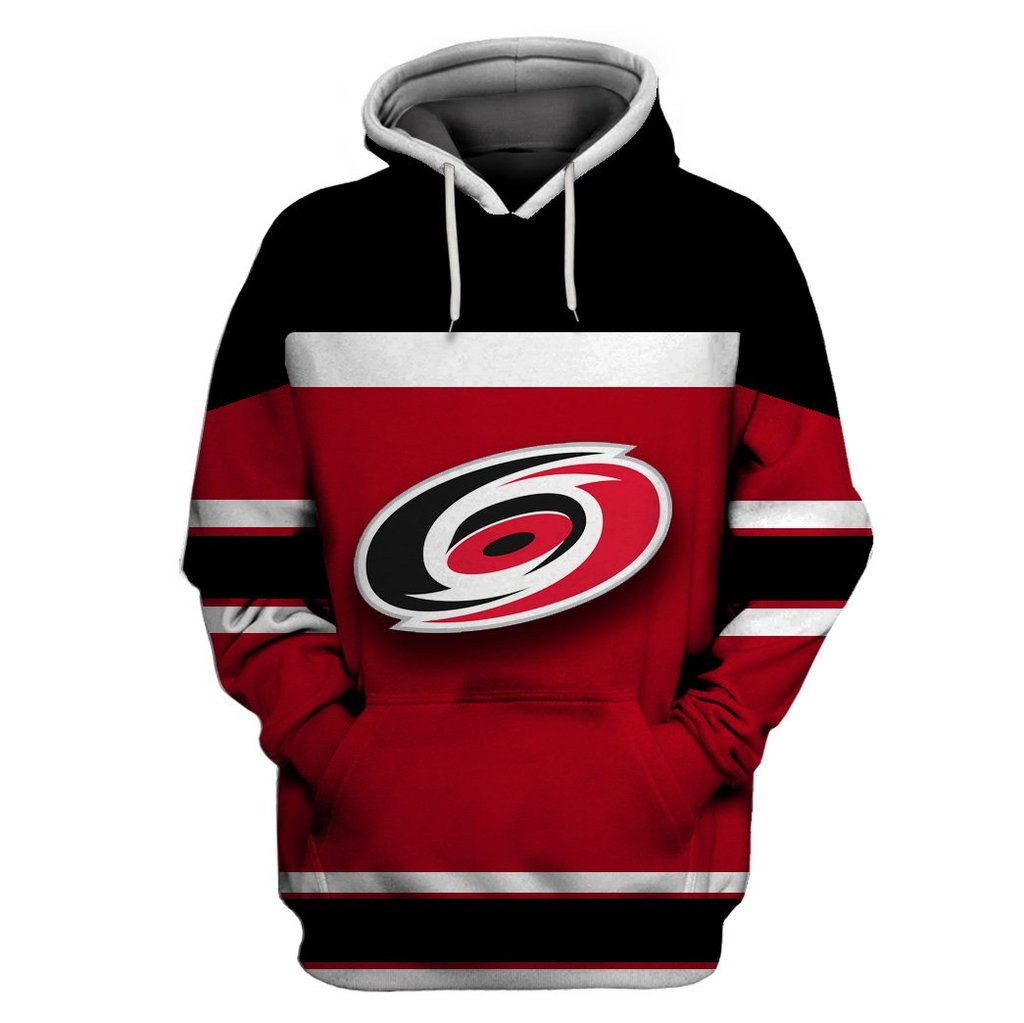 Men Carolina Hurricanes Red Black All Stitched Hooded Sweatshirt