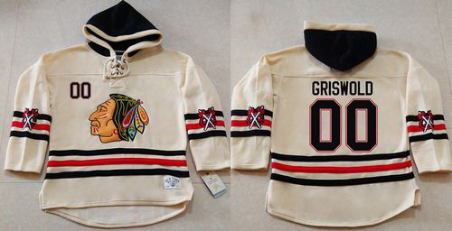 Men Chicago Blackhawks 00 Clark Griswold Cream Heavyweight Pullover Hoodie Stitched NHL Jersey