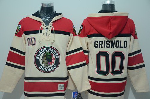 Men Chicago Blackhawks 00 Clark Griswold Cream Sawyer Hooded Sweatshirt Stitched NHL Jersey