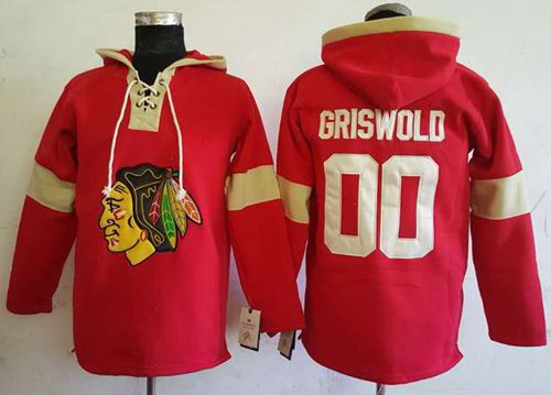 Men Chicago Blackhawks 00 Clark Griswold Red Pullover Hoodie Stitched NHL Jersey