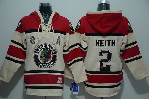 Men Chicago Blackhawks 2 Duncan Keith Cream Sawyer Hooded Sweatshirt Stitched NHL Jersey