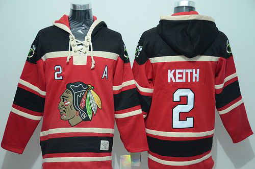 Men Chicago Blackhawks 2 Duncan Keith Red Sawyer Hooded Sweatshirt Stitched NHL Jersey