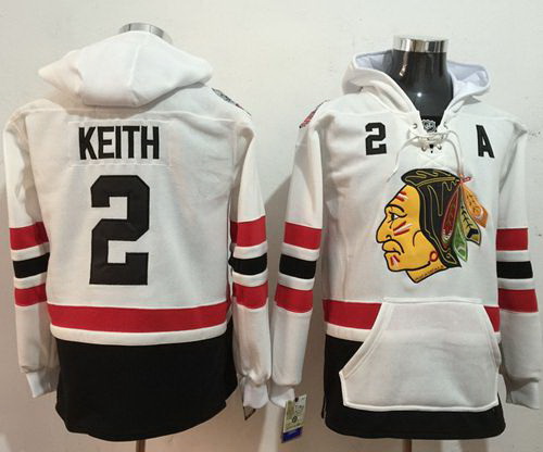 Men Chicago Blackhawks 2 Duncan Keith White Name  26 Number Pullover NHL Hoodie