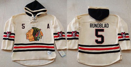 Men Chicago Blackhawks 5 David Rundblad Cream Heavyweight Pullover Hoodie Stitched NHL Jersey