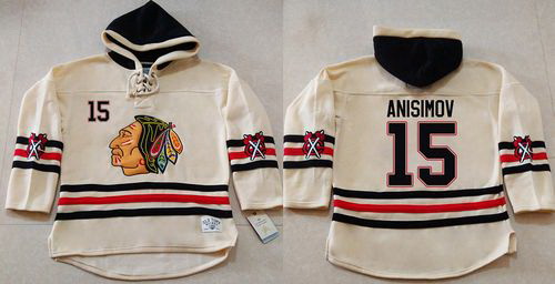 Men Chicago Blackhawks 15 Artem Anisimov Cream Heavyweight Pullover Hoodie Stitched NHL Jersey