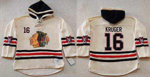 Men Chicago Blackhawks 16 Marcus Kruger Cream Heavyweight Pullover Hoodie Stitched NHL Jersey