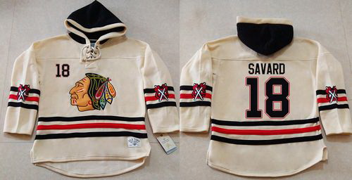 Men Chicago Blackhawks 18 Denis Savard Cream Heavyweight Pullove