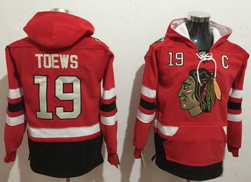 Men Chicago Blackhawks 19 Jonathan Toews Red Name  26 Number Pullover NHL Hoodie