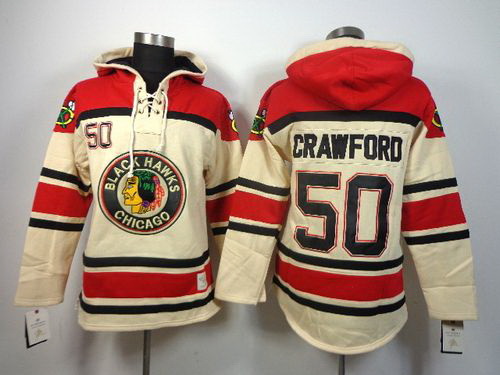 Men Chicago Blackhawks 50 Corey Crawford Gream Sawyer Hooded Swe