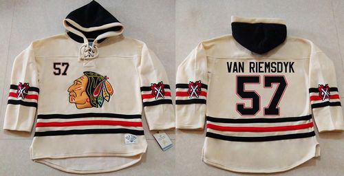 Men Chicago Blackhawks 57 Trevor Van Riemsdyk Cream Heavyweight Pullover Hoodie Stitched NHL Jersey