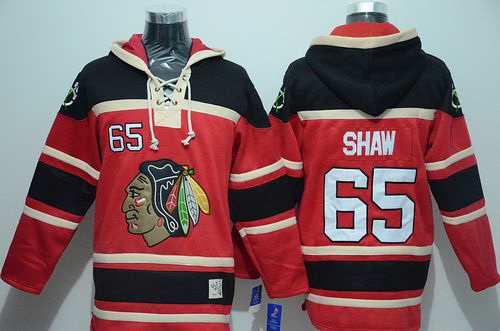 Men Chicago Blackhawks 65 Andrew Shaw Red Sawyer Hooded Sweatshirt Stitched NHL Jersey