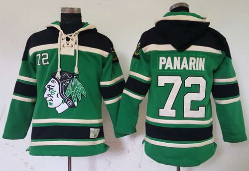 Men Chicago Blackhawks 72 Artemi Panarin Green St  Patrick Day McNary Lace Hoodie Stitched NHL Jerse