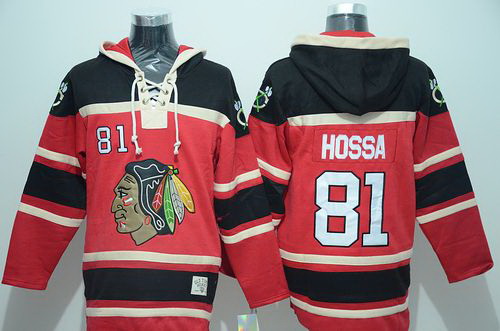 Men Chicago Blackhawks 81 Marian Hossa Red Sawyer Hooded Sweatshirt Stitched NHL Jersey