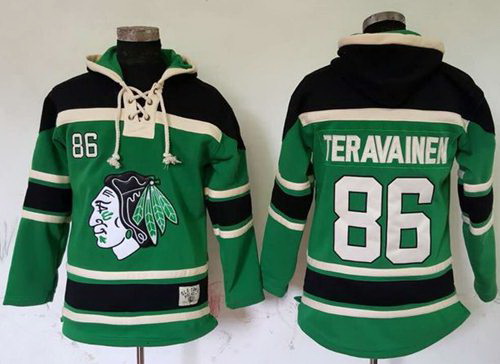 Men Chicago Blackhawks 86 Teuvo Teravainen Green St  Patrick Day McNary Lace Hoodie Stitched NHL Jer